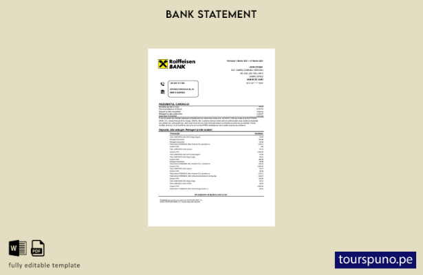 listo para imprimir plantilla de Excel de extracto bancario de Rumania Raiffeise